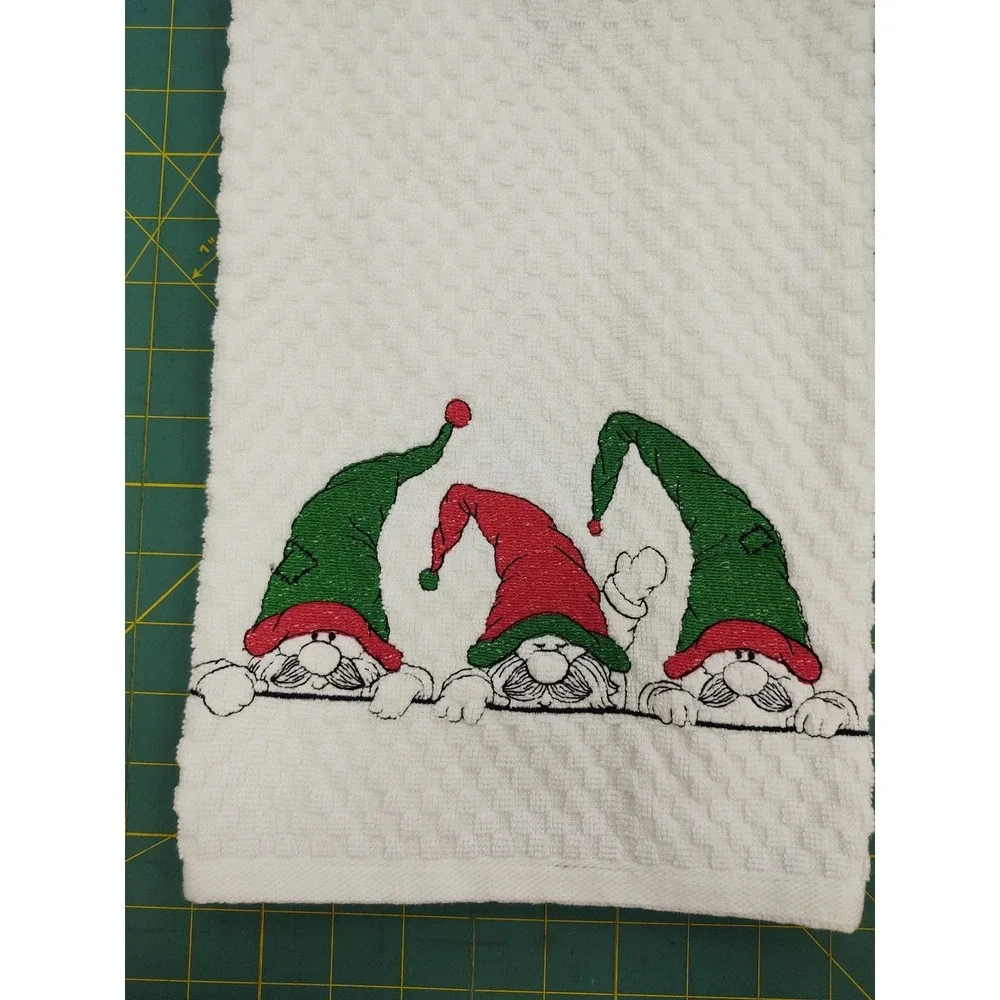 GNOMES Handcrafted Machine Embroidered Kitchen Hand Tea Towel Great Gift Idea!